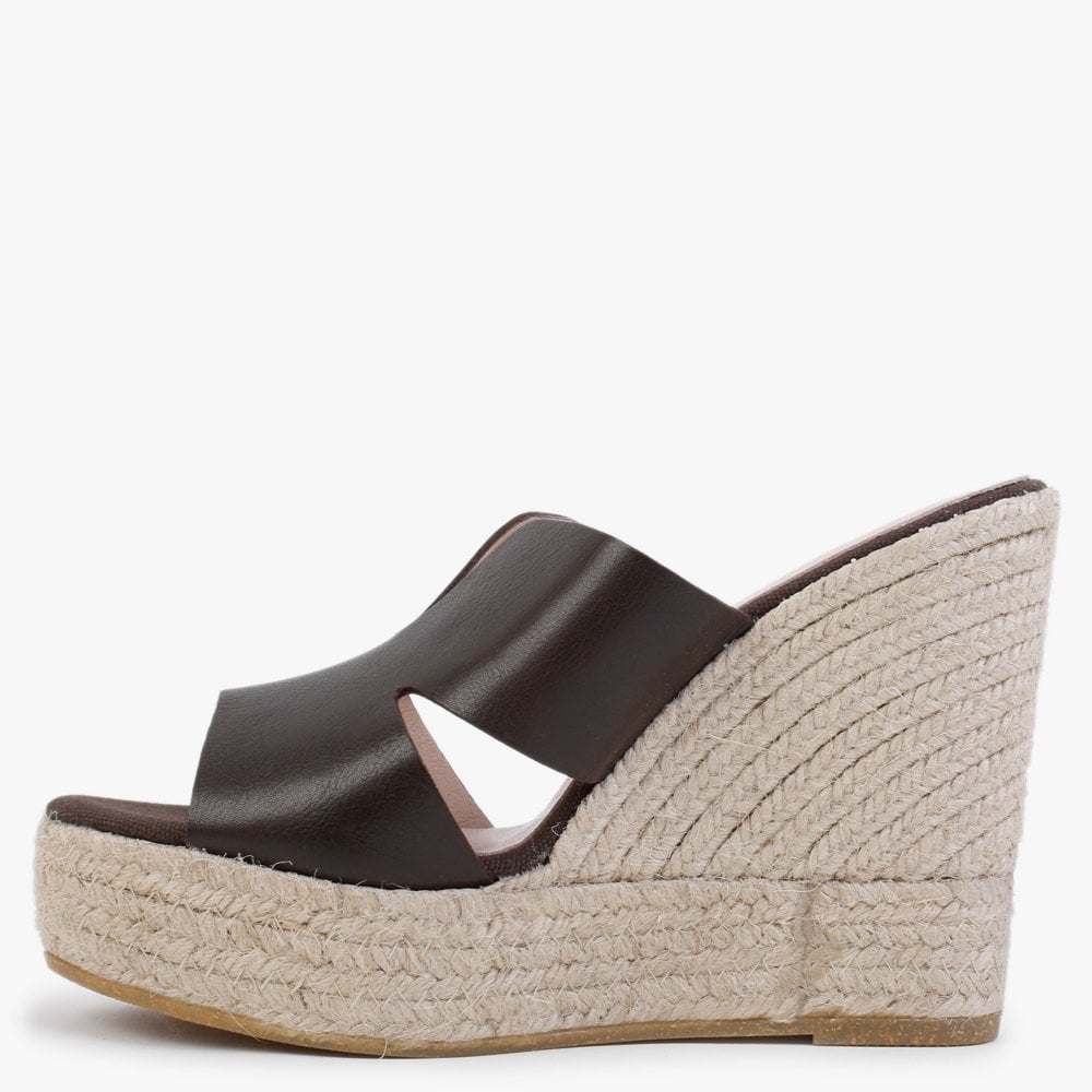 Kophia Brown Leather Wedge Espadrilles