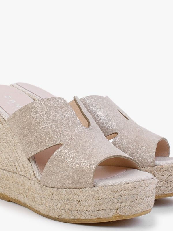 Kophia Beige Metallic Suede Wedge Mules