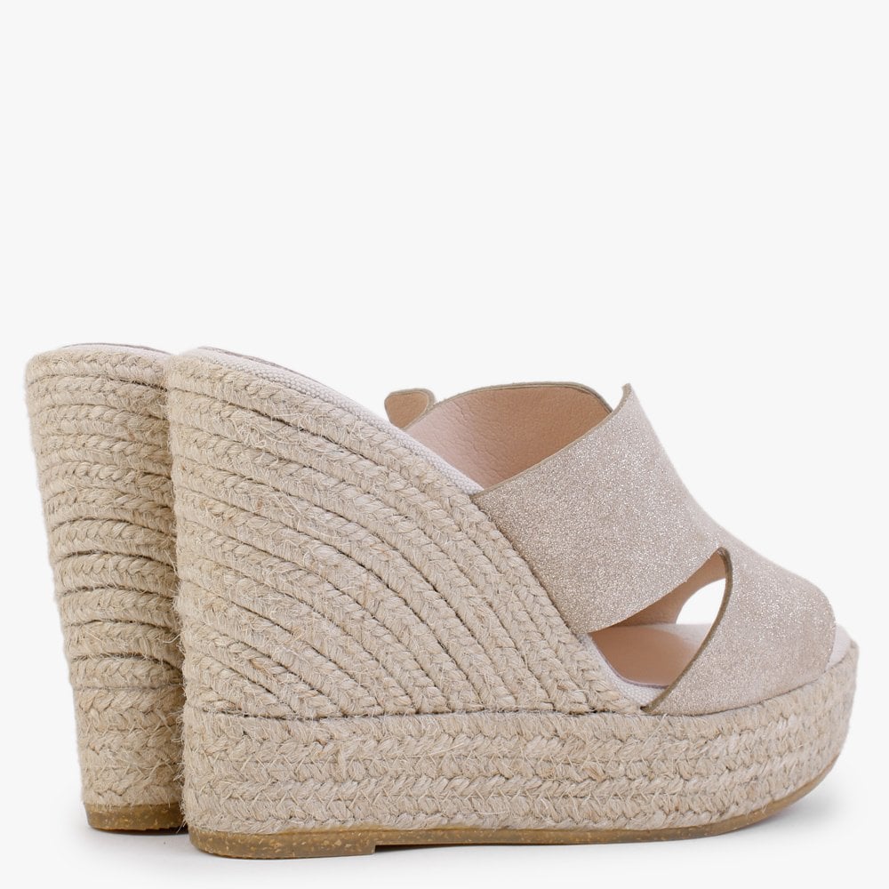 Kophia Beige Metallic Suede Wedge Mules