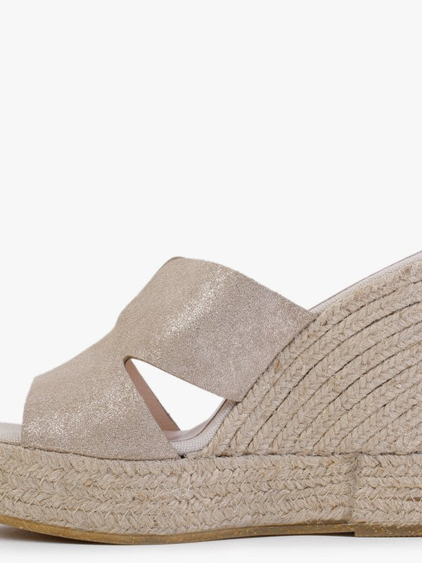 Kophia Beige Metallic Suede Wedge Mules