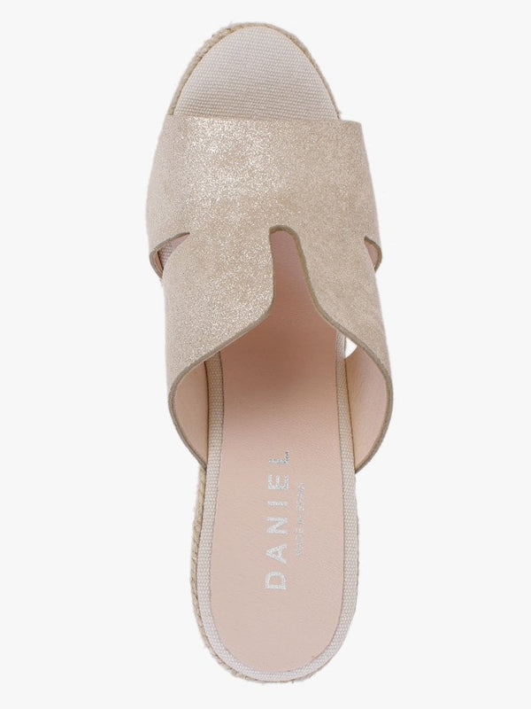 Kophia Beige Metallic Suede Wedge Mules