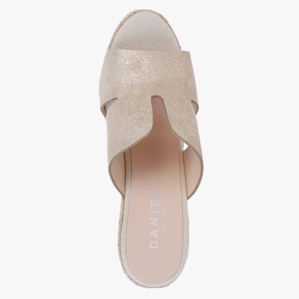 Kophia Beige Metallic Suede Wedge Mules