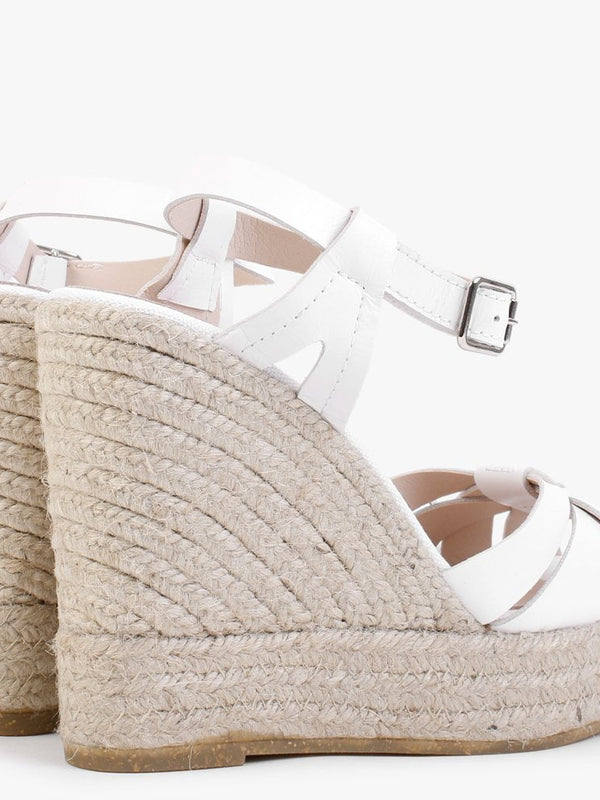 Kophy White Leather Wedge Sandals