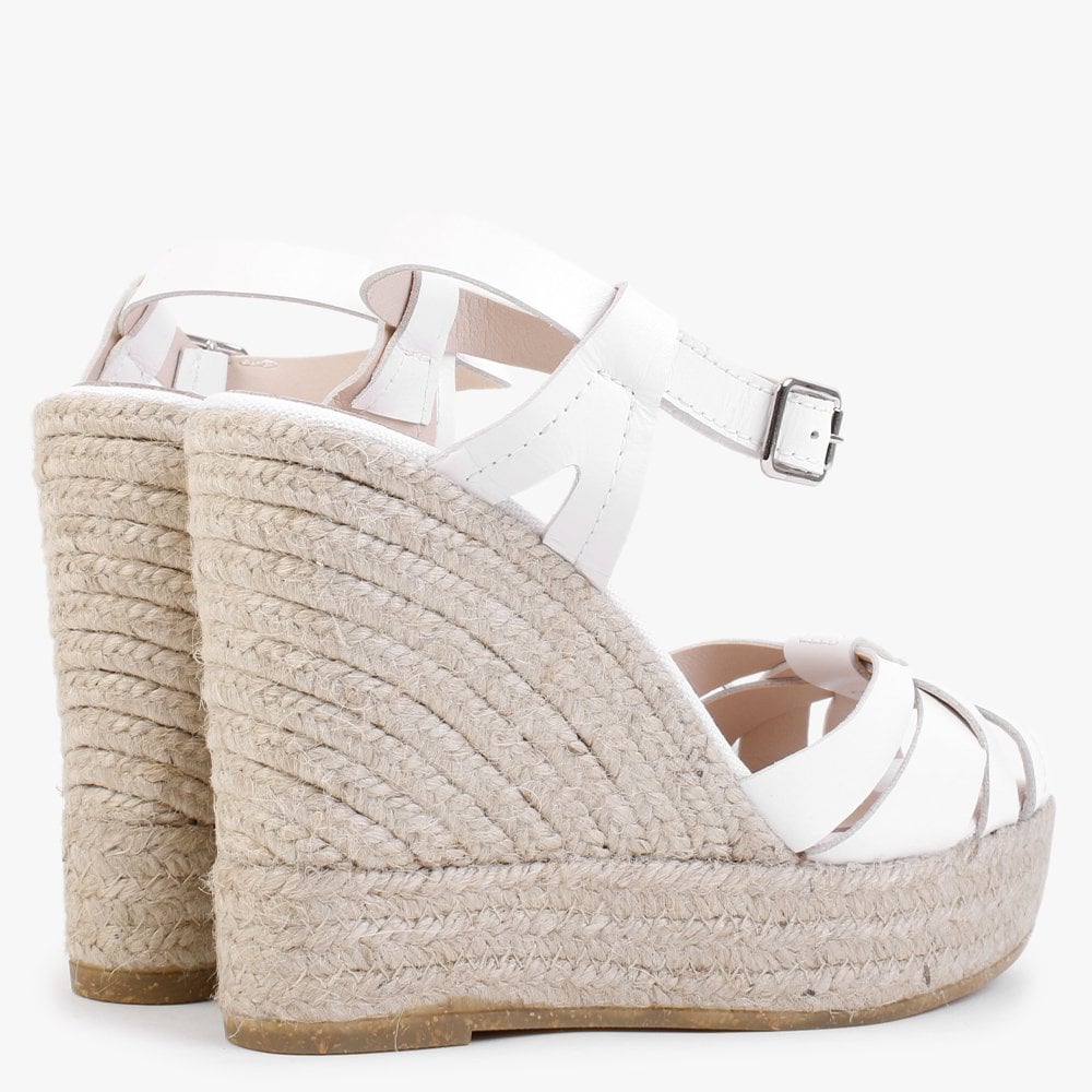 Kophy White Leather Wedge Sandals