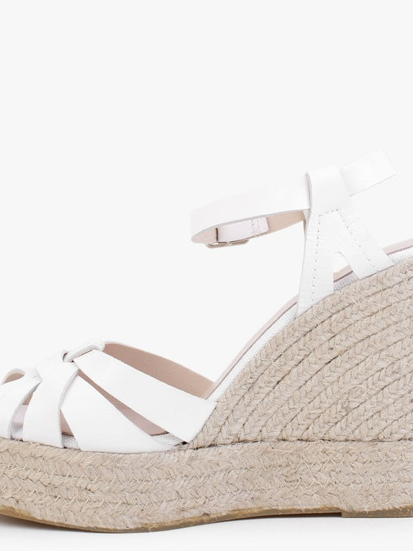 Kophy White Leather Wedge Sandals