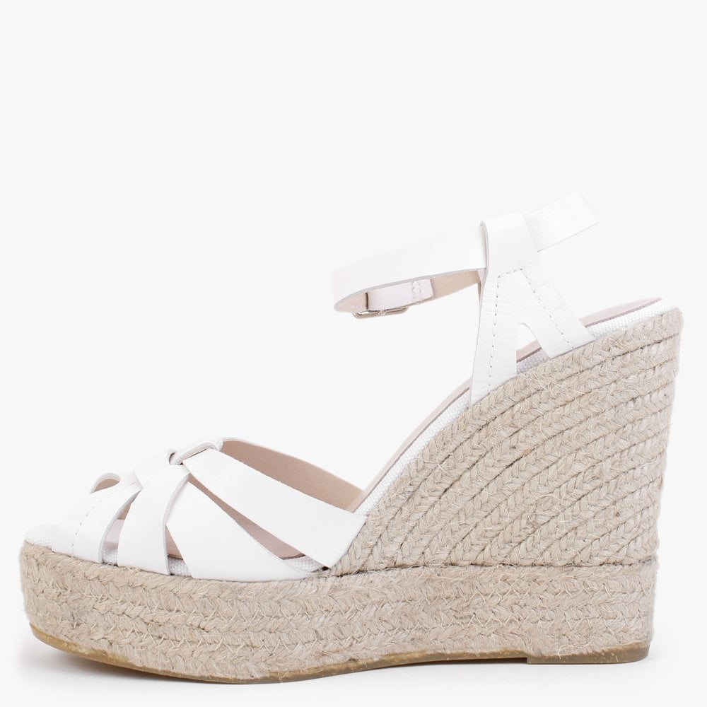Kophy White Leather Wedge Sandals