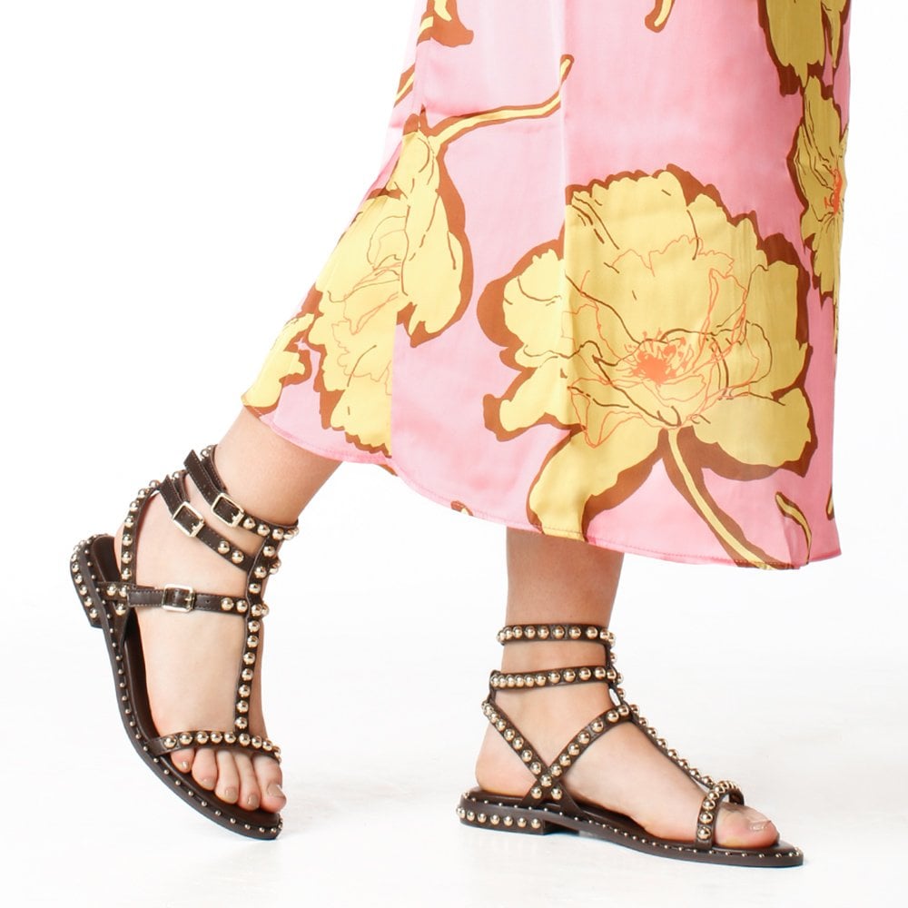 Eternal Brown Leather Studded Gladiator Sandals