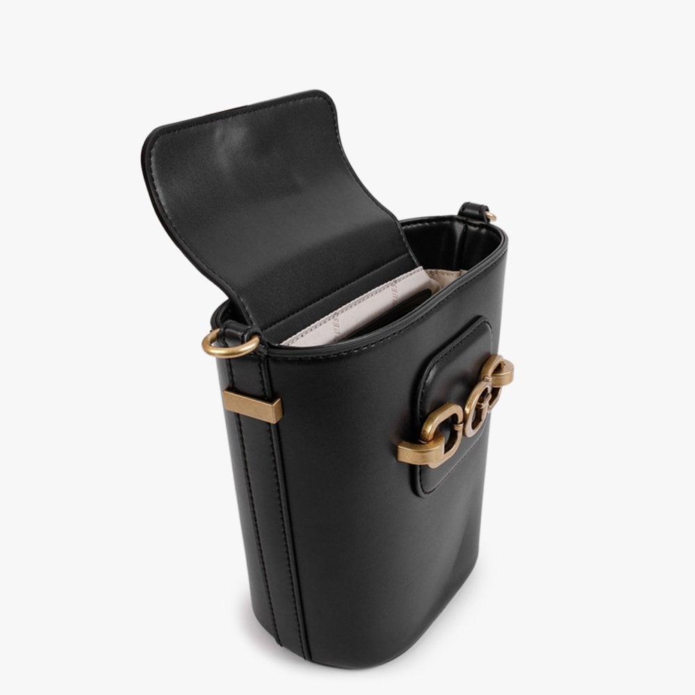 Hensely Black Cross-Body Bucket Bag