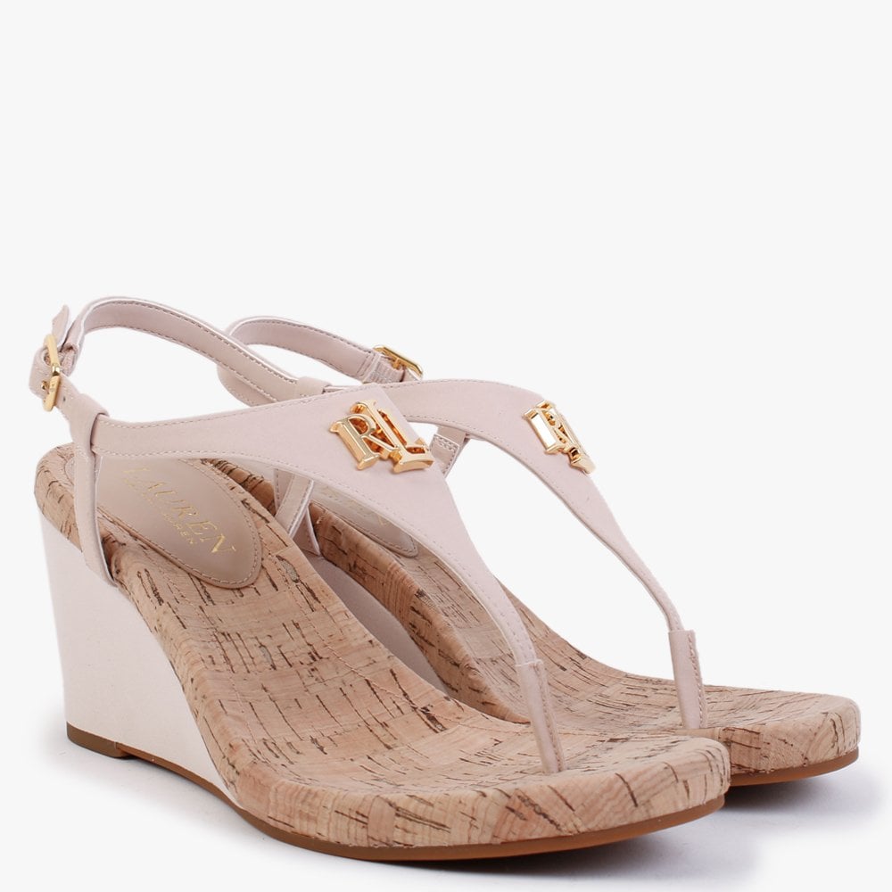 Jeannie Pink Toe Post Wedge Sandals