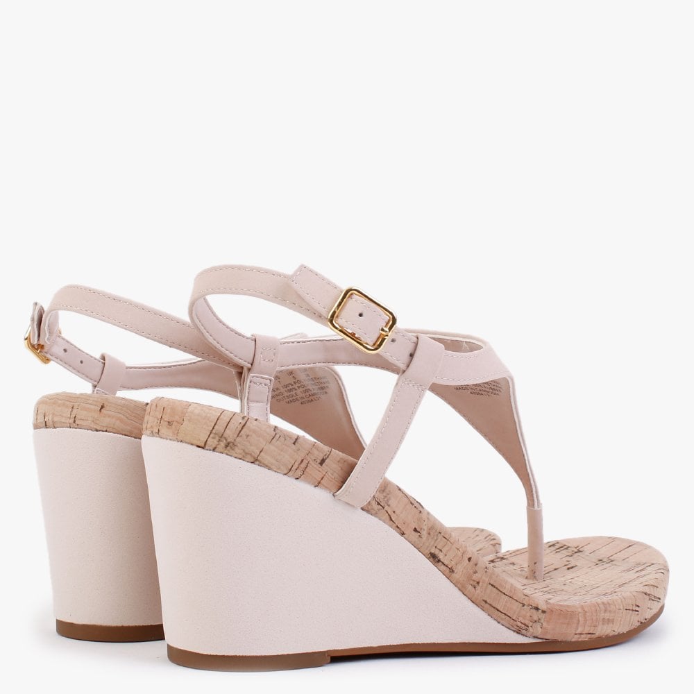 Jeannie Pink Toe Post Wedge Sandals