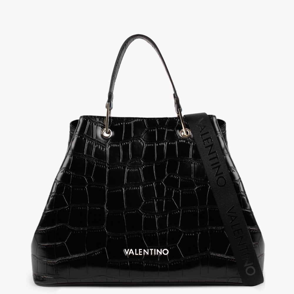 Pear Black Moc Croc Shopper Bag