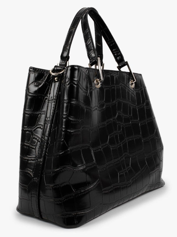 Pear Black Moc Croc Shopper Bag