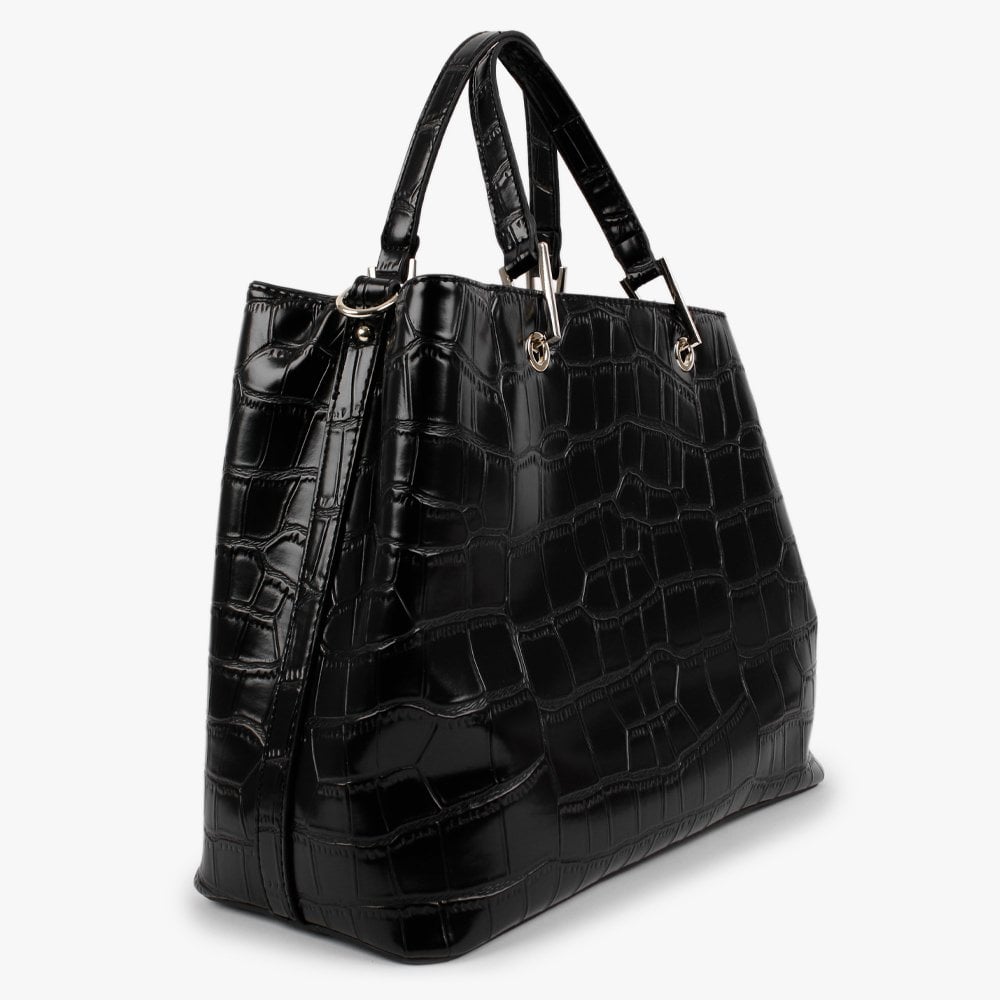 Pear Black Moc Croc Shopper Bag