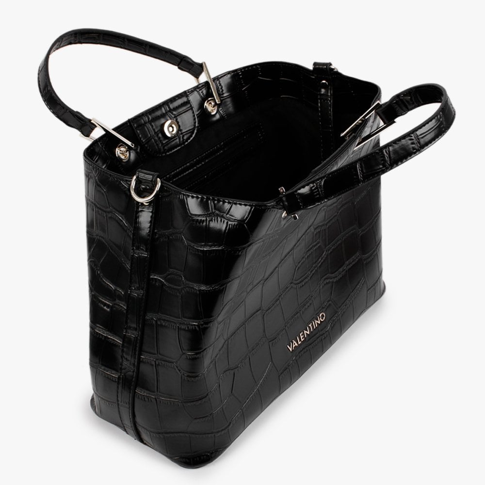 Pear Black Moc Croc Shopper Bag