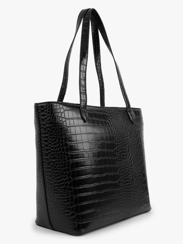 Amaranth Black Moc Croc Shopper Bag