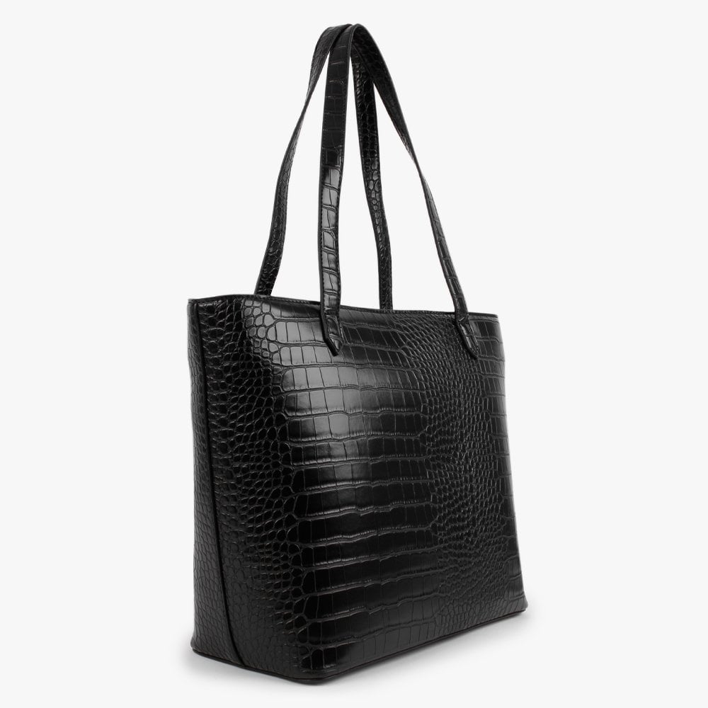 Amaranth Black Moc Croc Shopper Bag