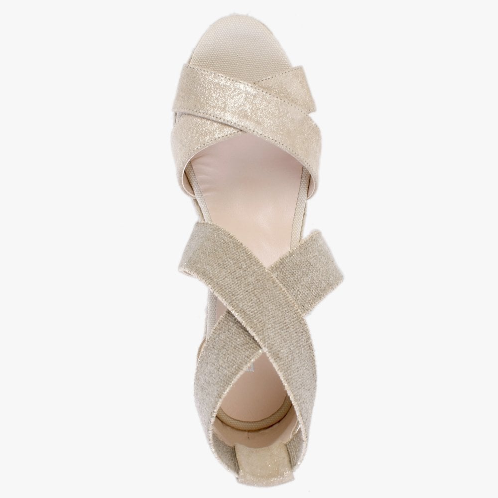 Kamp Beige Suede Elasticated Cross Strap Wedge Espadrilles