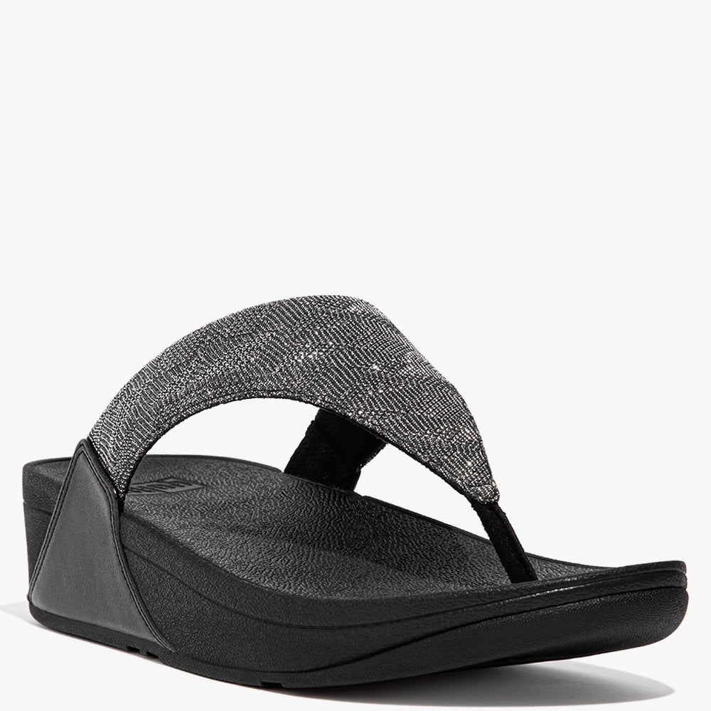 Lulu Glitz All Black Toe Post Sandals