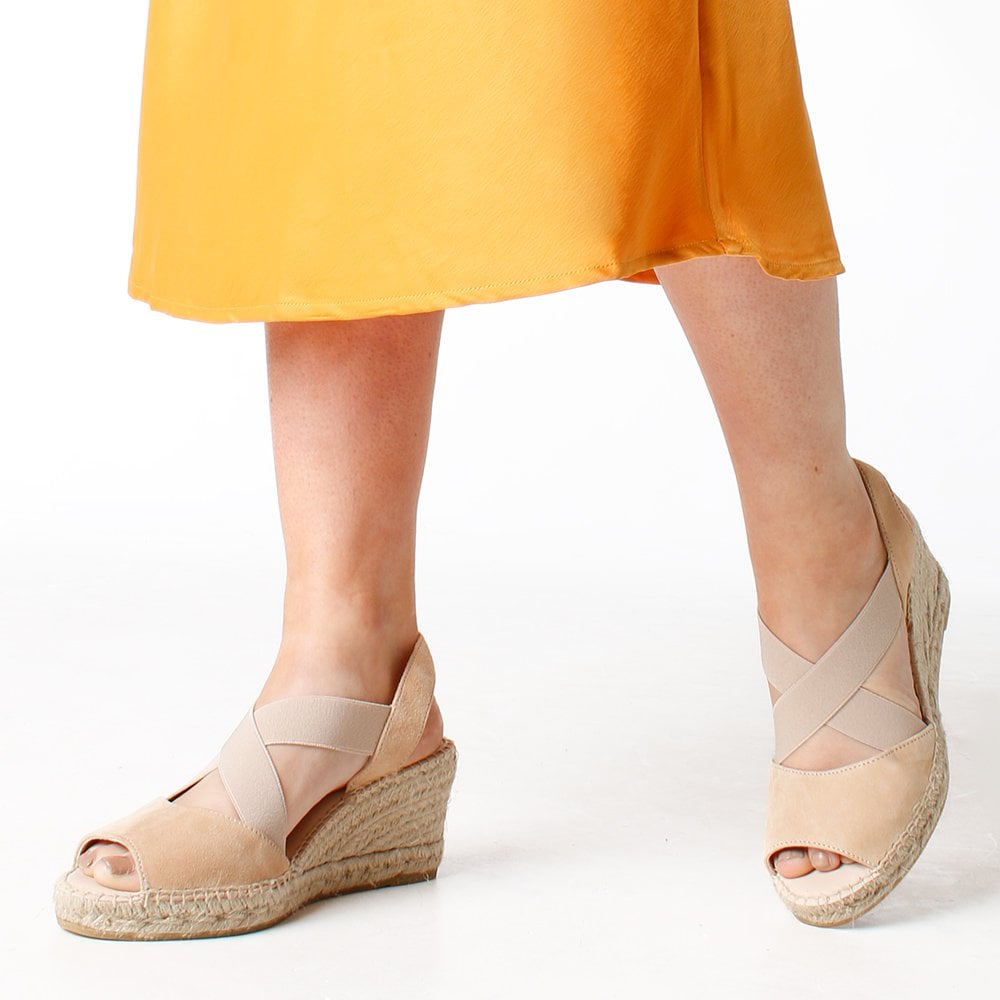 Kid Beige Suede Wedge Espadrilles