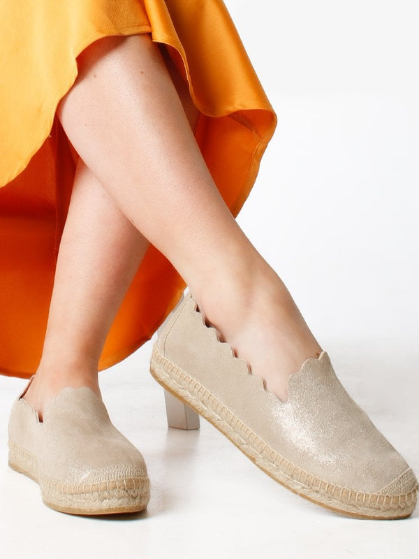 Kora Gold Suede Scalloped Espadrilles