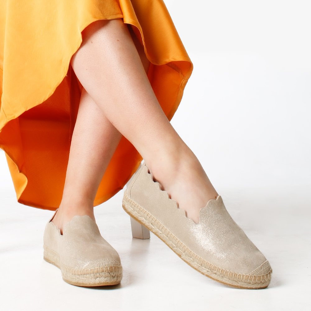 Kora Gold Suede Scalloped Espadrilles