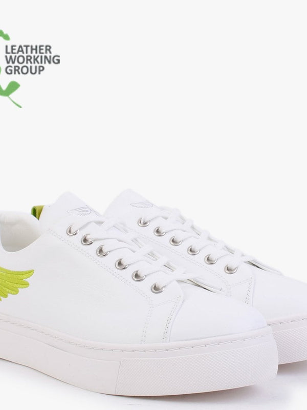 Angels Ease White Leather Green Wing Trainers