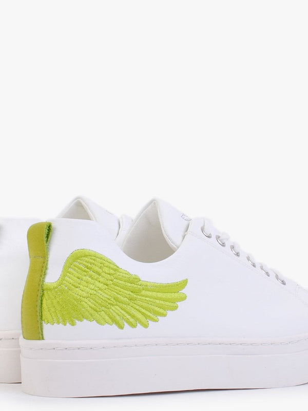 Angels Ease White Leather Green Wing Trainers