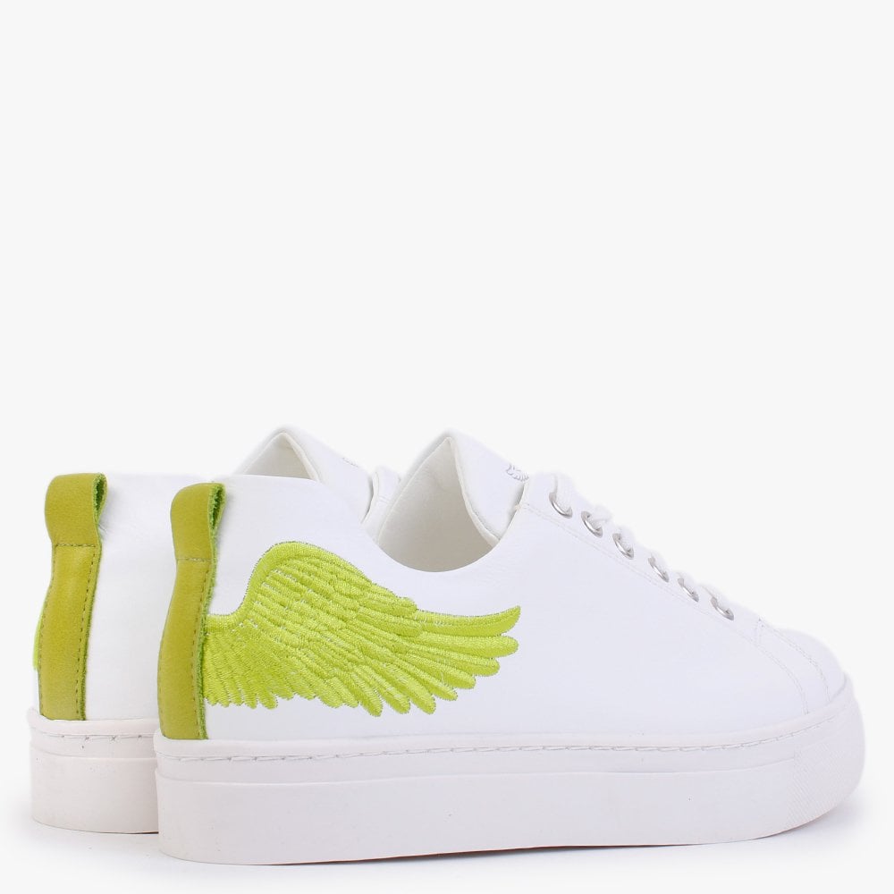 Angels Ease White Leather Green Wing Trainers