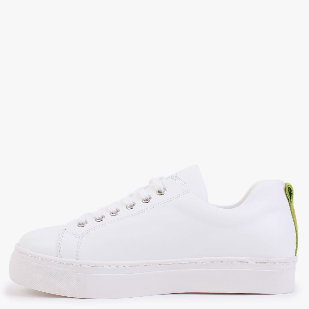 Angels Ease White Leather Green Wing Trainers