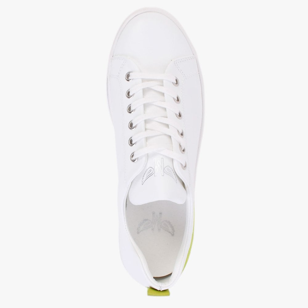 Angels Ease White Leather Green Wing Trainers