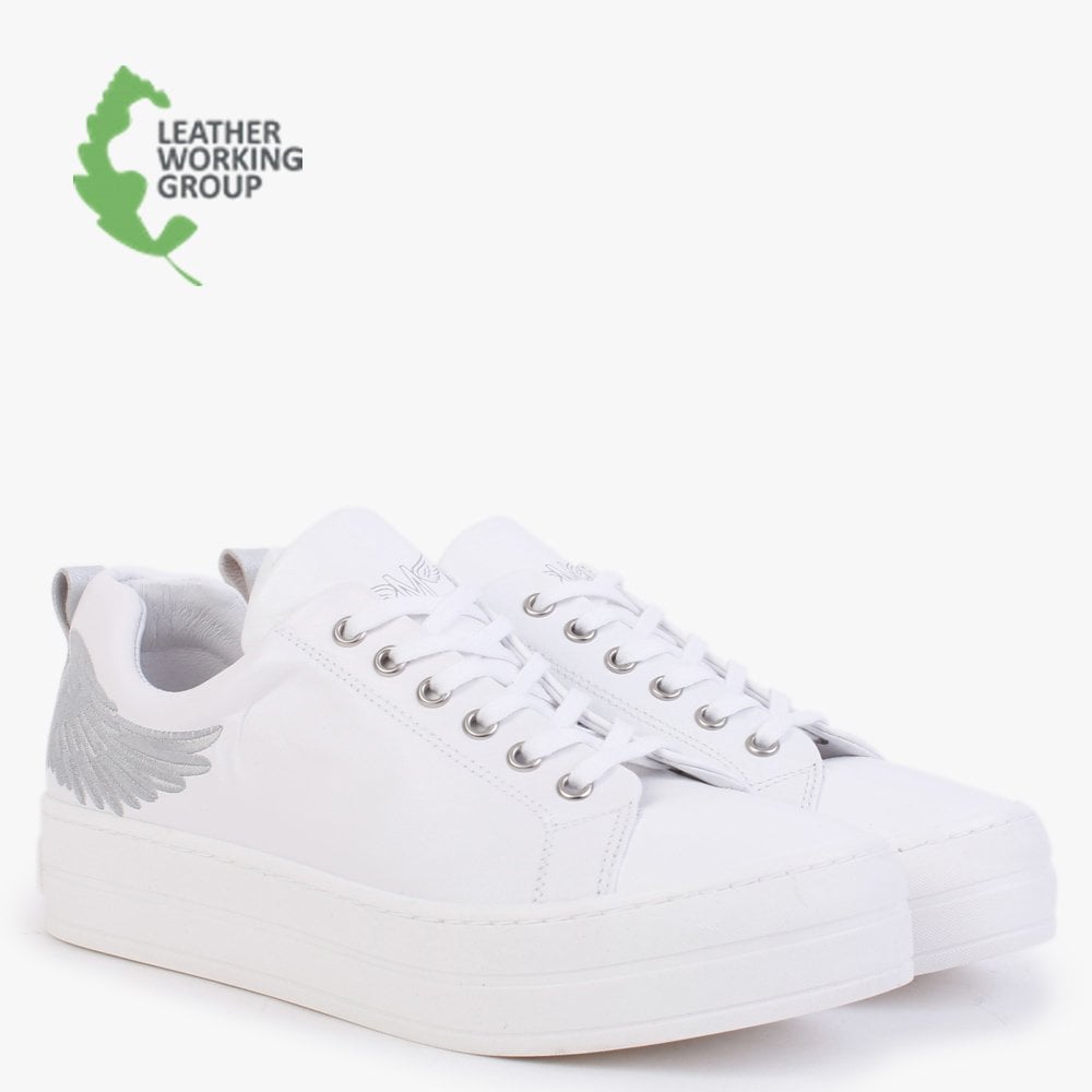 Angels White Leather Flatform Trainers