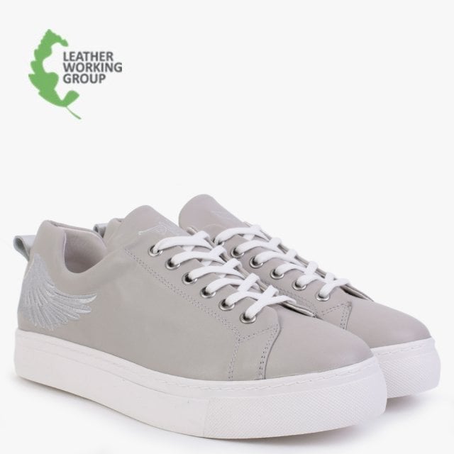 Angels Ease Grey Leather Silver Wing Trainers