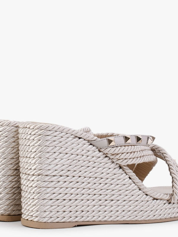 Pophigh Beige Rope Wedge Mules