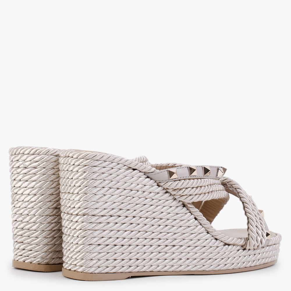 Pophigh Beige Rope Wedge Mules