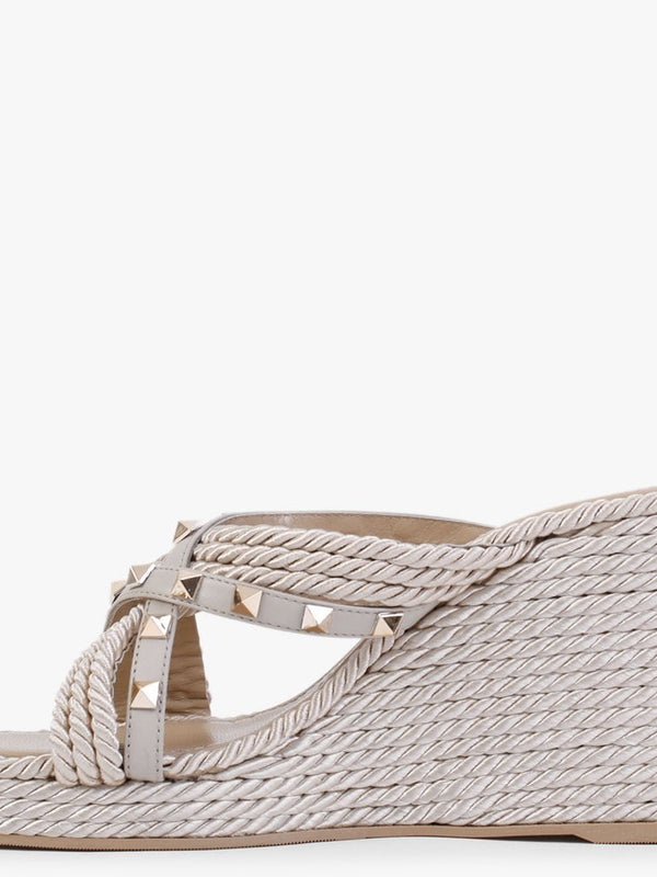 Pophigh Beige Rope Wedge Mules