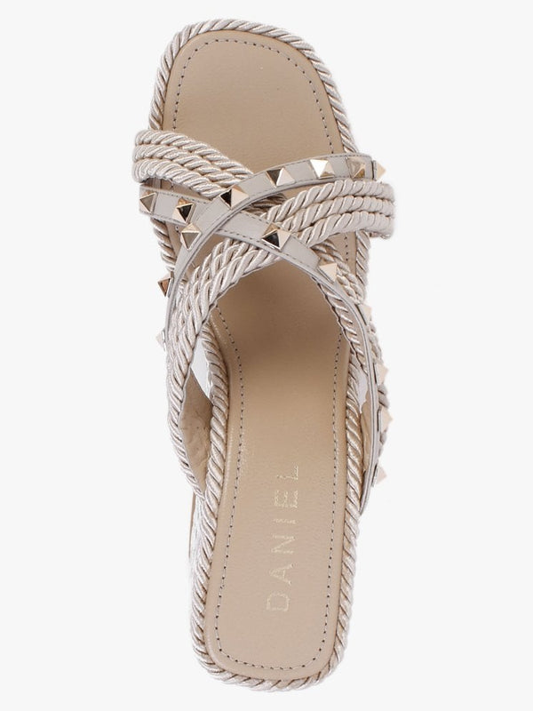 Pophigh Beige Rope Wedge Mules
