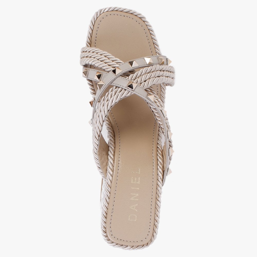Pophigh Beige Rope Wedge Mules