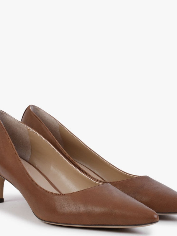Adrienne Polo Tan Leather Kitten Heel Court Shoes