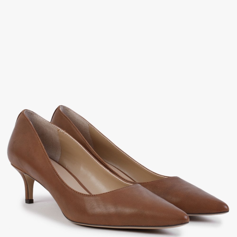 Adrienne Polo Tan Leather Kitten Heel Court Shoes