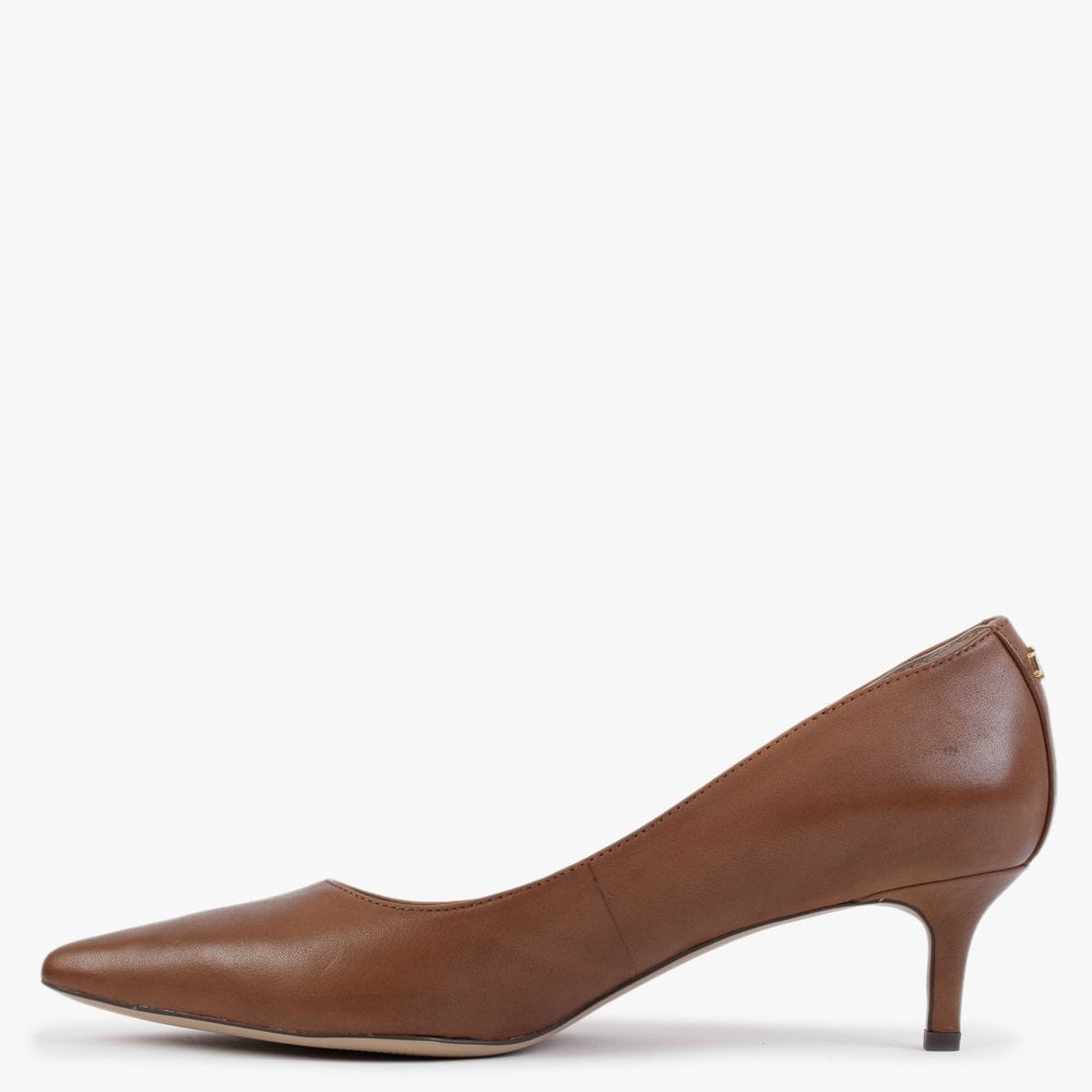 Adrienne Polo Tan Leather Kitten Heel Court Shoes