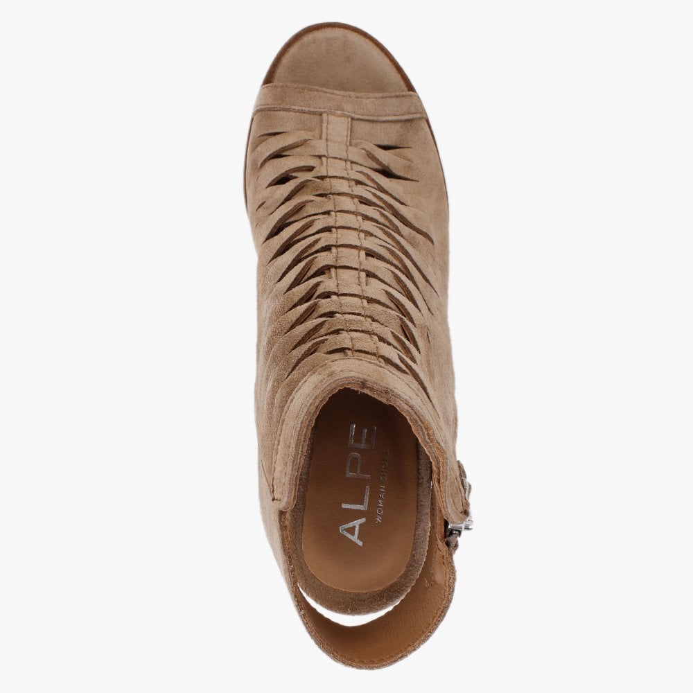 Polenta Tan Suede Lattice Backless Heeled Sandals