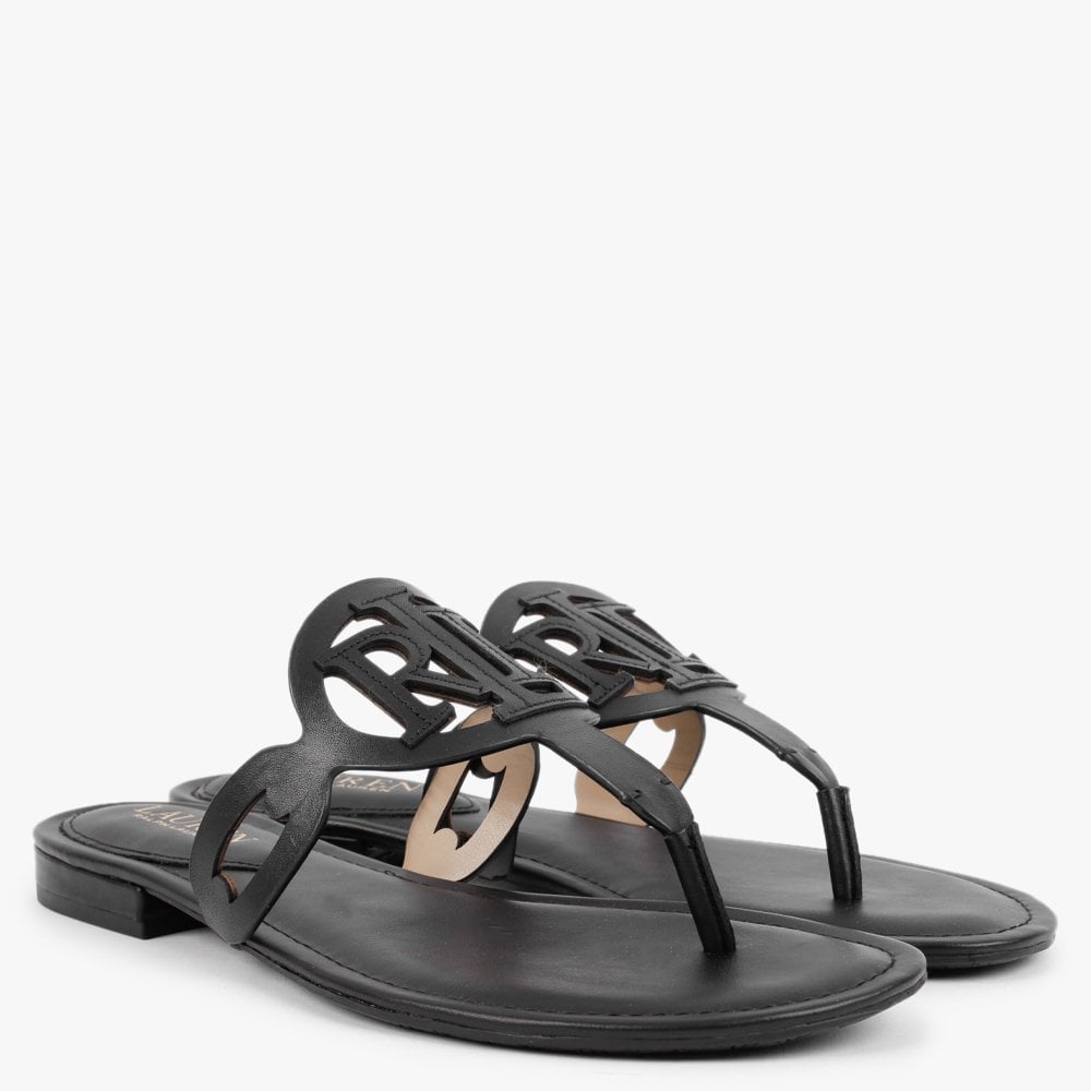 Audrie Black Leather Logo Sandals