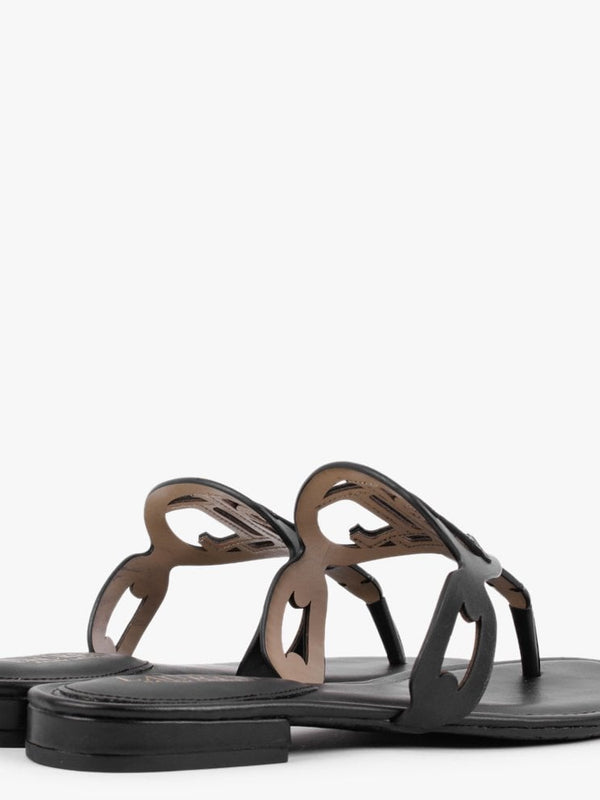 Audrie Black Leather Logo Sandals