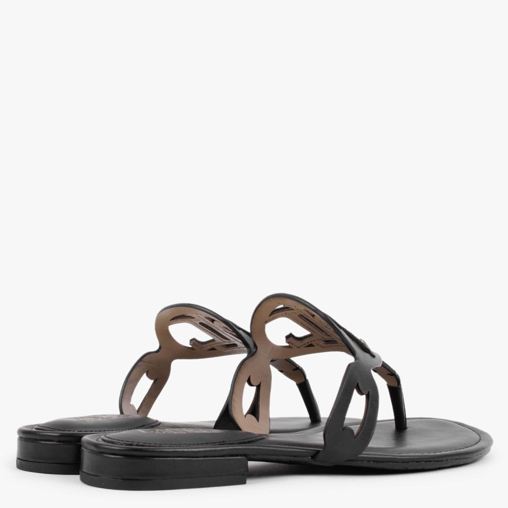 Audrie Black Leather Logo Sandals