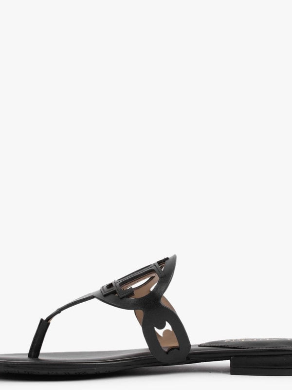 Audrie Black Leather Logo Sandals