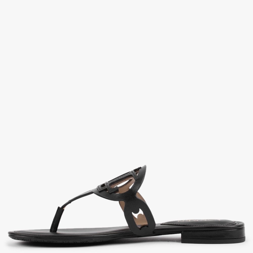 Audrie Black Leather Logo Sandals
