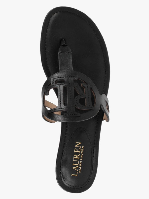 Audrie Black Leather Logo Sandals