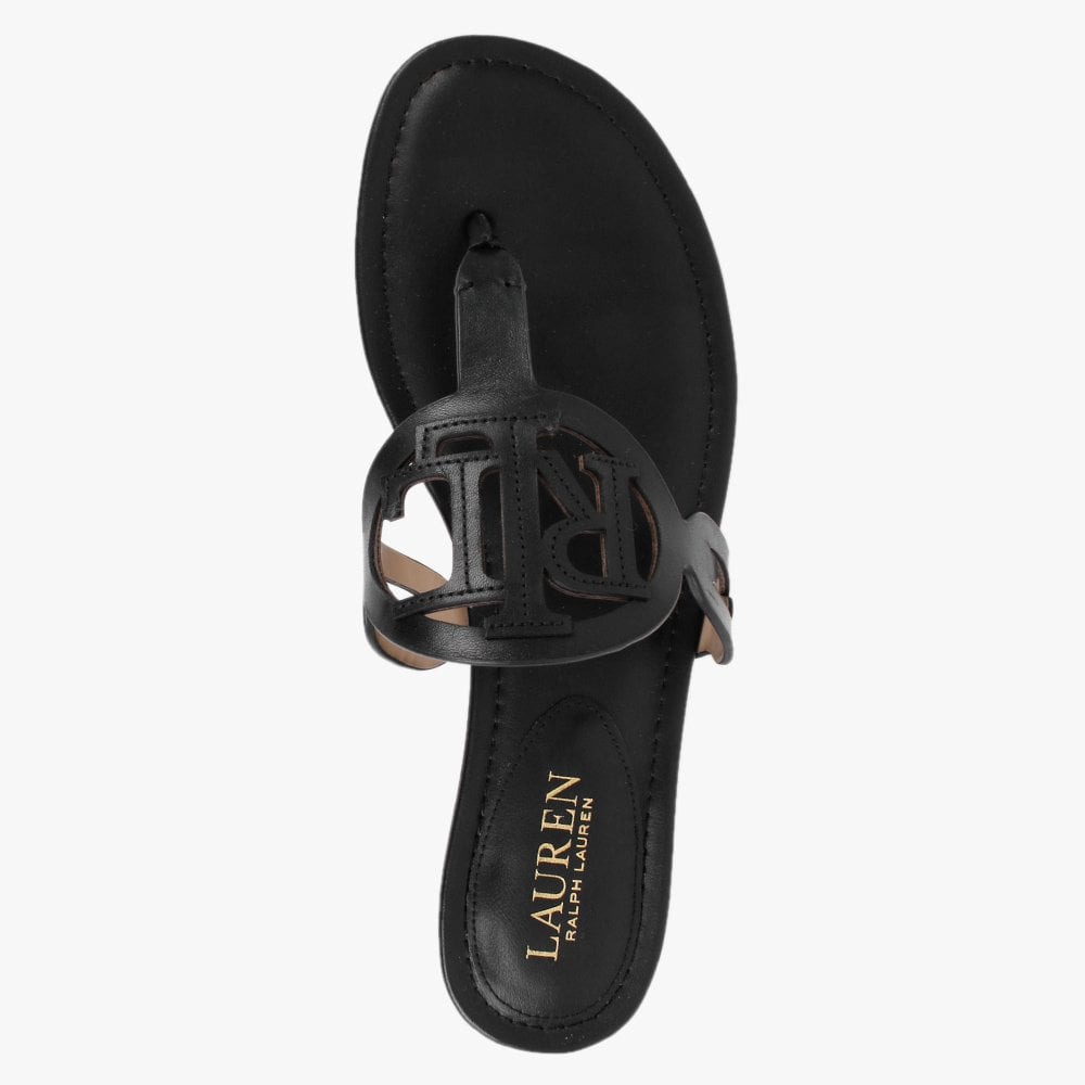 Audrie Black Leather Logo Sandals