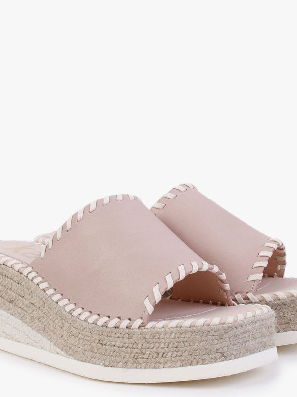 Citron Nude Leather Wedge Mules