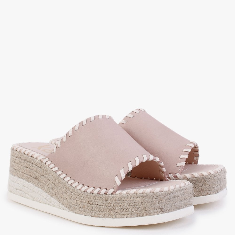 Citron Nude Leather Wedge Mules